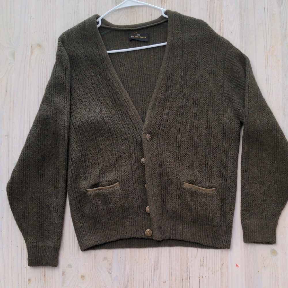 Puritan Men's Khaki Cardigan Sweater